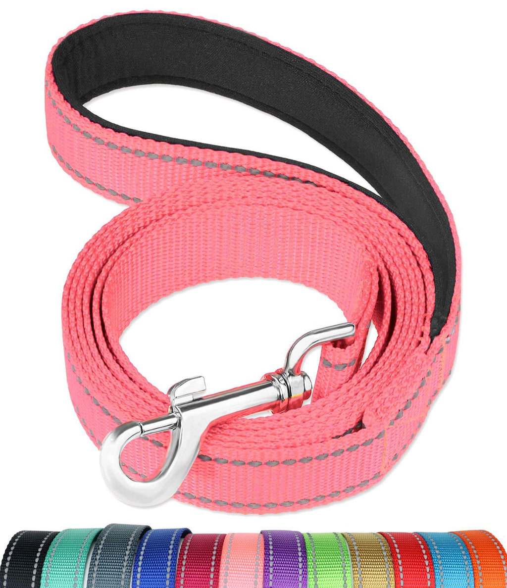 [Australia] - FunTags 6FT /4FT Reflective Nylon Dog Leash with Soft Padded Handle for Training,Walking Lead for Large, Medium & Small Dogs 1 in x 4 ft BABYPINK 