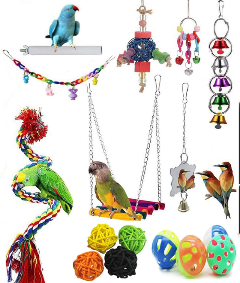 [Australia] - Bird Toys Parrot Swing Toys - 16 PCS Birds Parrot Toys Bird Cage Toys Bird Swing Toys Bird Swing Toys Chewing Toys with Bells Toys Handmade for Finches Small Parrots Parakeets Cockatiels Conures 