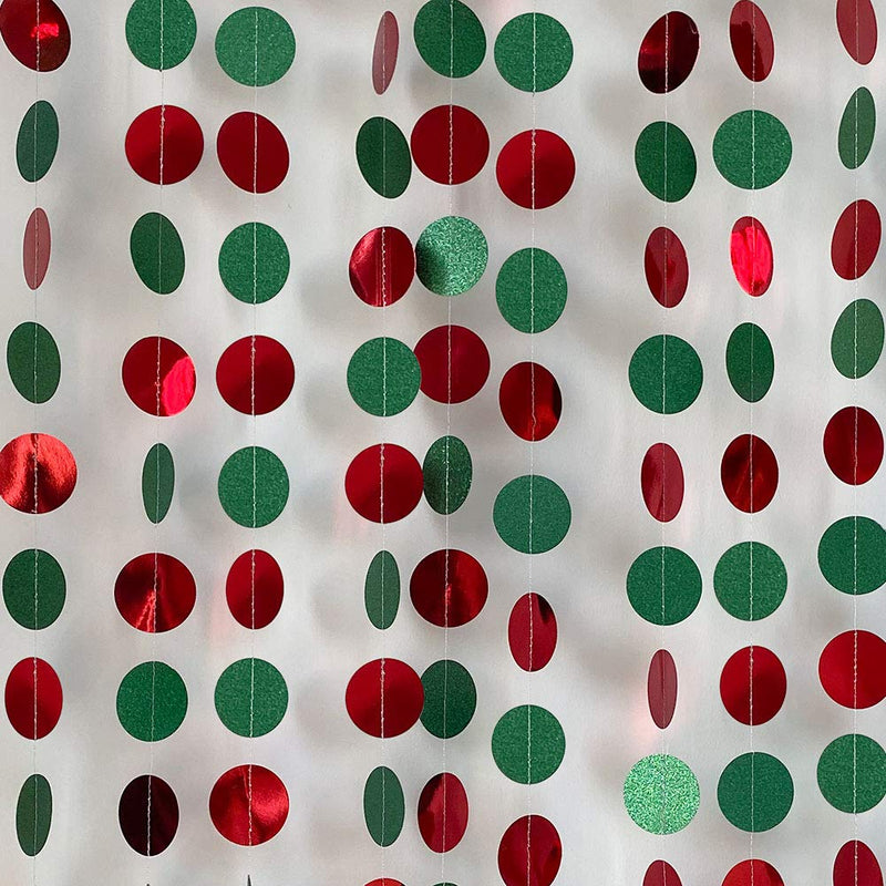 Glitter Red and Green Garland Twinkle Circle Dots Party Decoration Cutout Hanging Bunting Banner for Birthday/Baby Shower/Wedding/Christmas/Engagement/Graduation/New Year/Home Decor - PawsPlanet Australia