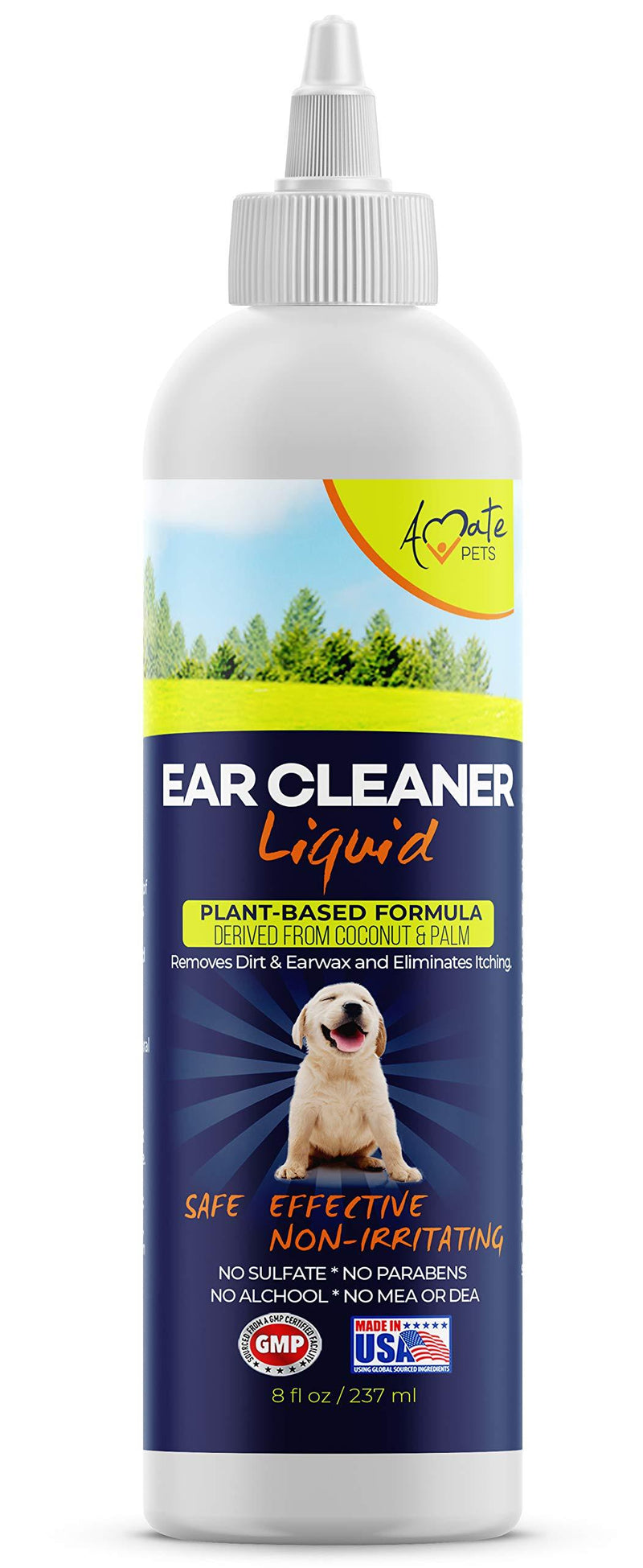 Ear Cleaner for Dogs | Pet Dirt & Earwax Cleanser Solution | Cleans Dog Ear Mites, Yeast and Itching | Alcohol-Free Plant Based Liquid Formula by Amate Pets (8 fl Oz, 237ml) - PawsPlanet Australia