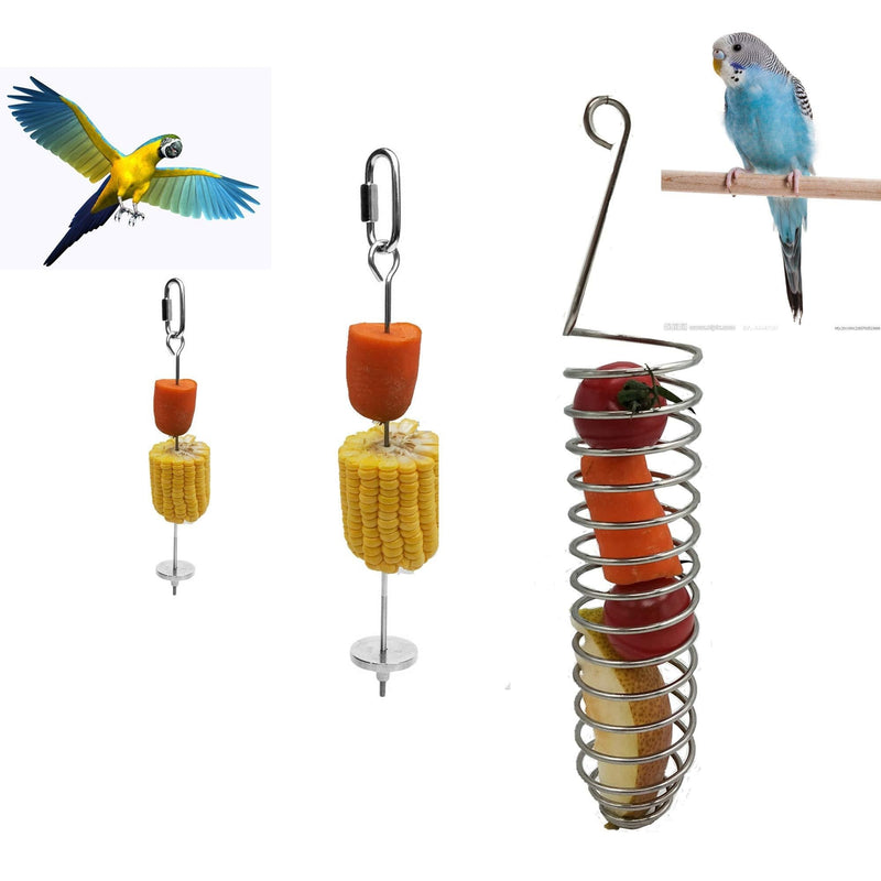 [Australia] - HFBlins 3 PCS Bird Food Holder, Parrot Hanging Cage Vegetable Fruit Feeder, Stainless Steel Bird Treat Skewer Parrot Foraging Toy, Animal Feeding Treating Tool 
