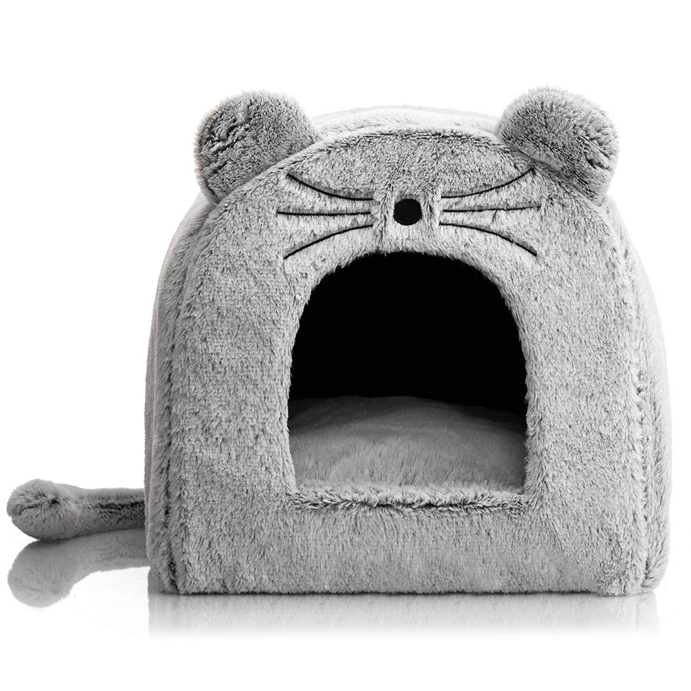 [Australia] - Hollypet Self-Warming Mouse Pet Bed Warm Cave Nest Sleeping Bed Puppy House for Cats and Small Dogs, Gray 