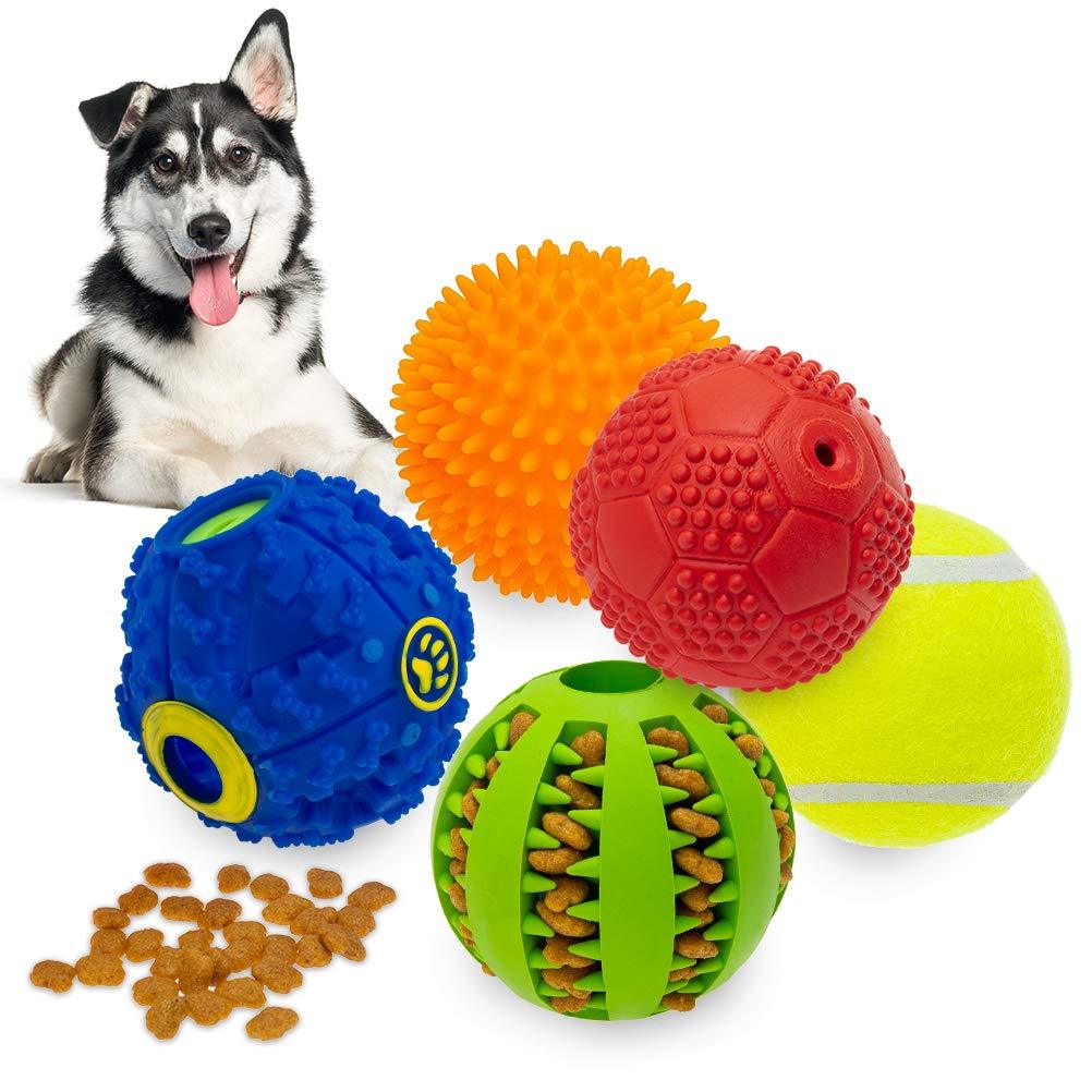 [Australia] - KOOLTAIL Interactive Squeaky Dog Ball Toys Set - 5 Different Functions Balls - Food Treat Dispensing Toys Chew Teething Ball Tennis Ball IQ Puzzle Fetching Resistant Rubber Ball for Medium Large Dogs 