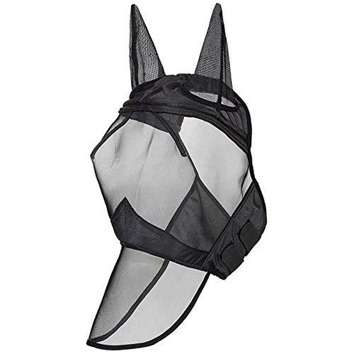Pearlead Breathable Horse Fly Mask with Ears Full Face Mesh Mask Avoids UV Black L - PawsPlanet Australia