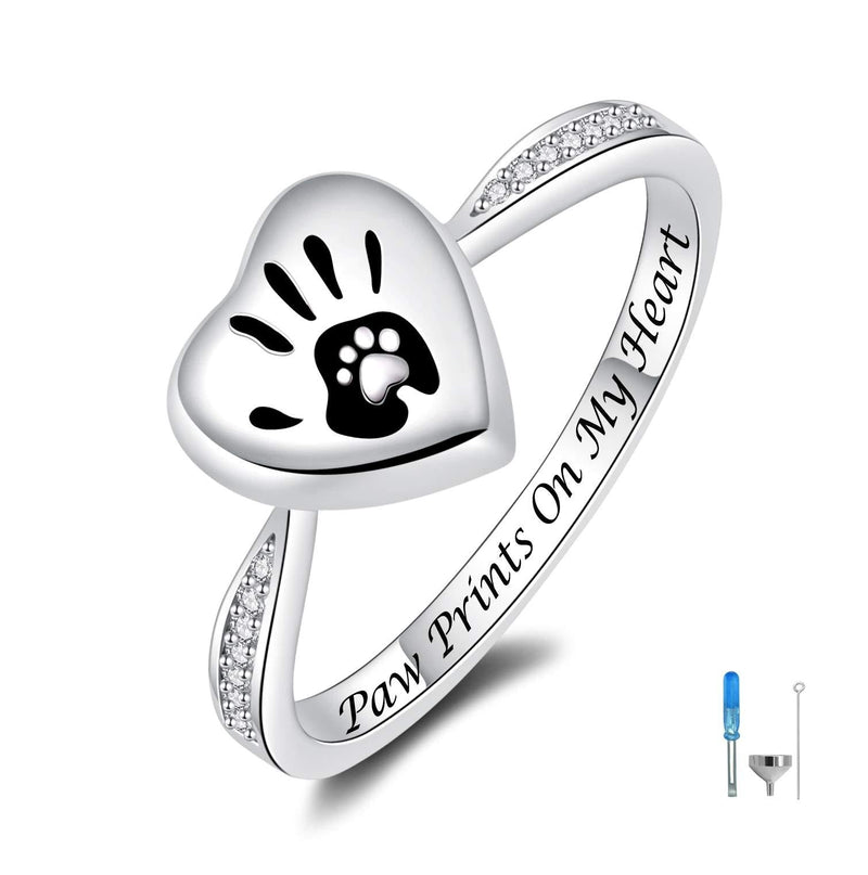 JXJL Sterling Silver Memorial Jewelry Rose Flower/Wing/Paw Urn Ring Exquisite Loved One Ashes Keepsake Holder Cremation Funeral Gift Forever Always in My Heart paw 7# - PawsPlanet Australia