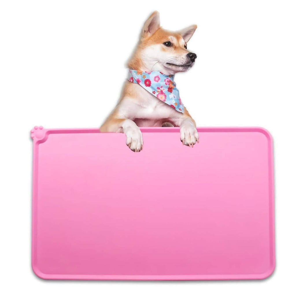 [Australia] - QAZWER Pet Food Mat Silicone Waterproof Dog Feeding Mat Cat Water Bowl Non-Slip Dog Placemat with Raised Edges (18.5" x 12") Pink 