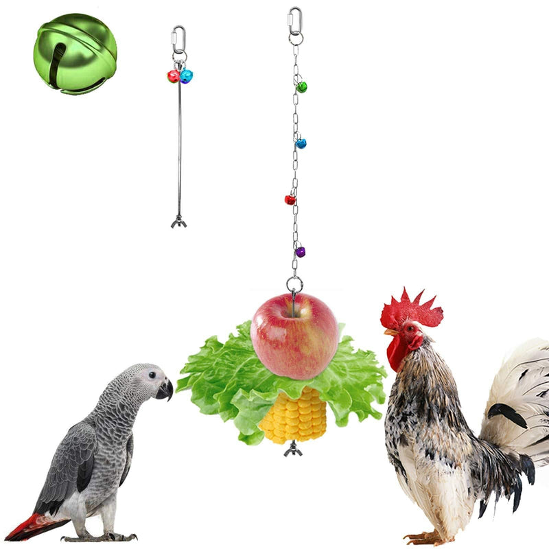 [Australia] - Chicken Toy Veggie Feeder Skewer with 4 Bells, Hens Accessories for Coops, Parrot Treats Hanging Food Holder for Small to Large Bird, Foraging Fruit Cabbage Lettuce, Chick Playground Pecking Supply 