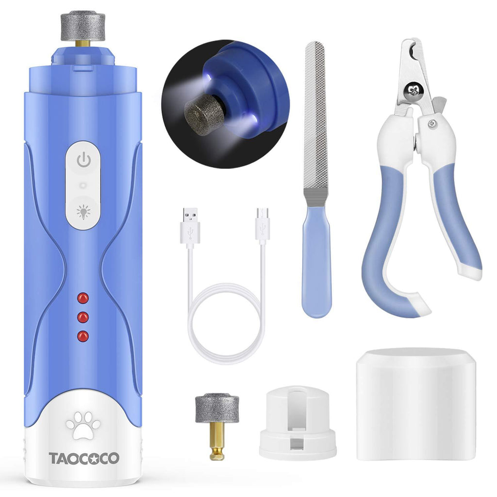 [Australia] - TAOCOCO Dog Nail Grinder, Build-in LED Light Rechargeable 3-Speeds Powerful Electric Pet Nail Trimmer, Low Noise Painless Dog Paw Trimmer Claw Care Grooming for S/M/L Dogs Cats with Clipper and File 