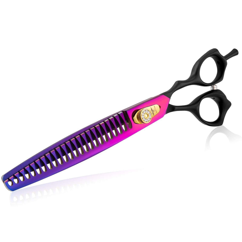 PURPLEBIRD 8 Inch Dog Grooming Scissors Professional Straight, Downward Curved Pet Cutting, Thinning Texturizing, Chunker Shears Safety Trimming Shearing for Dogs Cats Japanese Stainless Steel Purple 8 Inch Chunker - PawsPlanet Australia