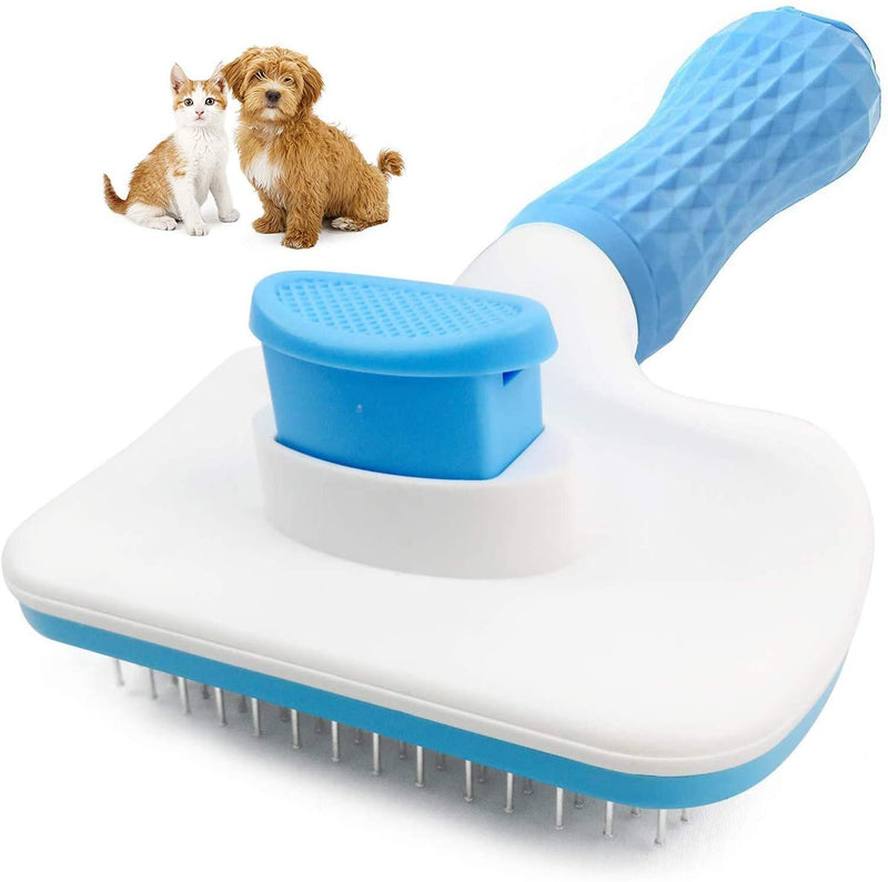 CTCK Self Cleaning Slicker Brush for Dogs and Cats,Pet Grooming Tool, Slicker Brush for Shedding and Grooming Pet Hair - for Large or Small Dog Cat with Long Hair Blue - PawsPlanet Australia
