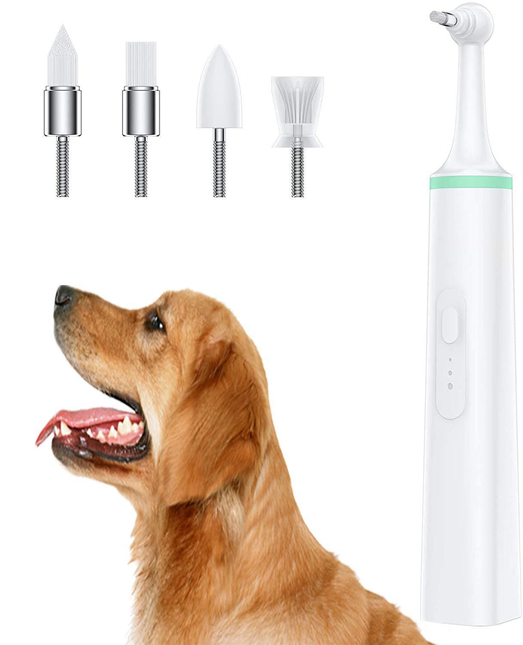 JAOK Dog Tartar Cleaner Multifunction Dental Stain Remover Eraser Polisher Tool Electric Professional Teeth Cleaner，with 4 Brush Head Puppy Dental Scaler Care Cleaning Tools Kit for Dogs Cats white - PawsPlanet Australia