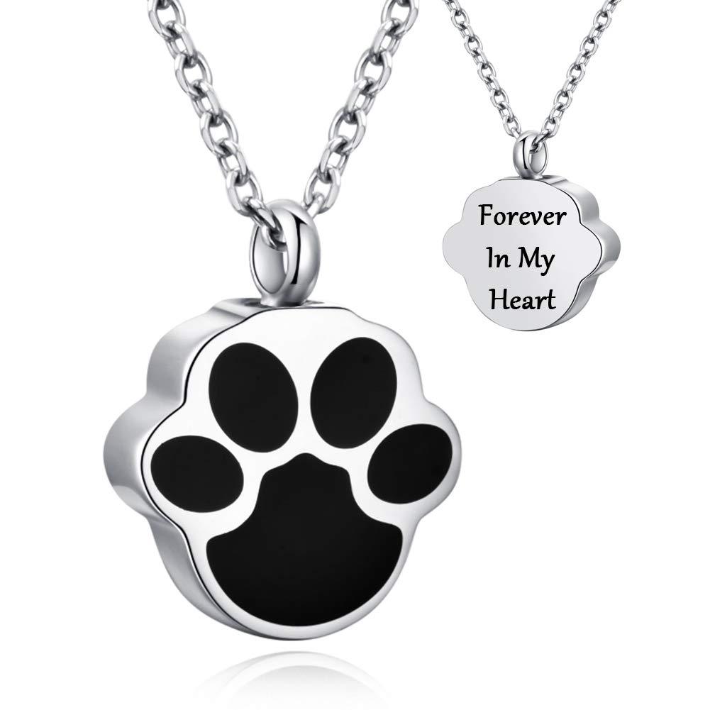 Murinsar Dog/Cat Paw Memorial Urn Pendant Necklace for Ashes Animal Footprint Cremation Keepsake Jewelry-Forever in My Heart Backside Silver - PawsPlanet Australia