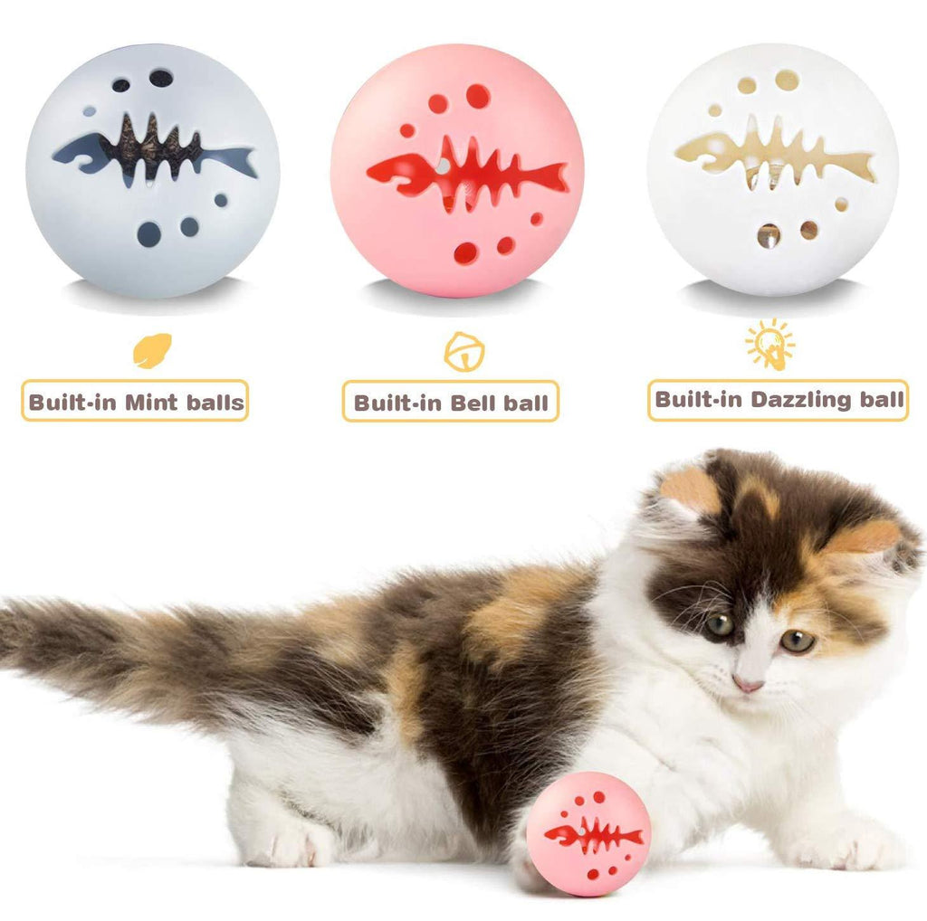 [Australia] - 3 Pack Pet Cat Ball Toys, Interactive Cat Toy, Cat Toys Balls with Flash Light Ball, Catnip Ball, Interactive Kitten Exercise Bell Ball, Blue, Pink & White Complete Gift Set Party Bundle 