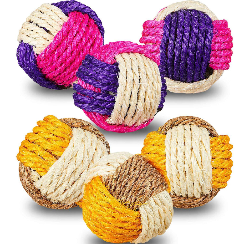 [Australia] - Weewooday 6 Pieces Cat Toy Ball Cat Sisal Ball Interactive Cat Ball Cat Rolling Ball Scratch Cat Toy (Random Color) 