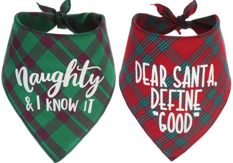 [Australia] - JPB Dog Christmas Bandanas Plaid Reversible Triangle Bibs Scarf Accessories for Dogs Cats 