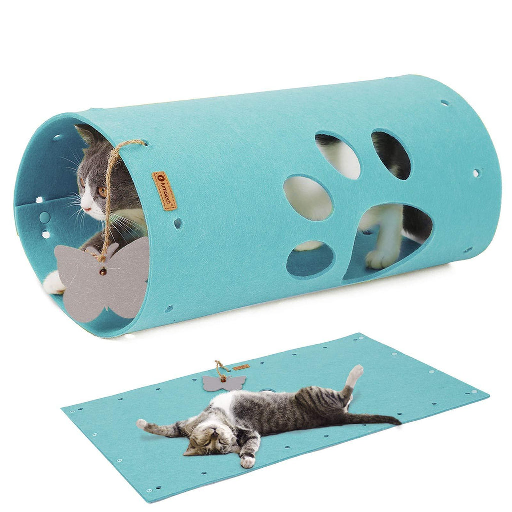 [Australia] - LumoLeaf Cat Tunnel Mat, Comfy Soft Felt Material, Safe with NO Sharp Wires, Extendable DIY Play Tunnels for Kittens, Puppies, Rabbits and Small Pets. Blue 