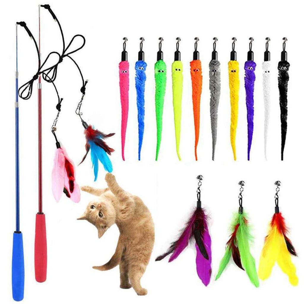 [Australia] - SUIYI Cat Feather Toys(17 Packs), Retractable Cats Wand Toy, Interactive Cat Toys for Cat Exercise 17 Packs 