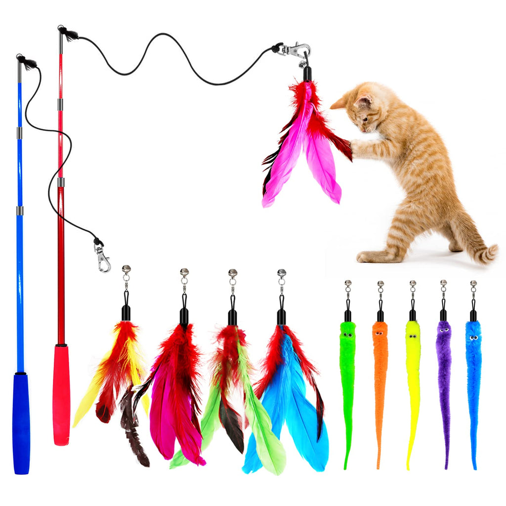 OODOSI Cat Toys Wand, Retractable Cat Wand Toy and Replacement Refills, Interactive Cat Toys for Cat and Kitten Exercise Color A - PawsPlanet Australia