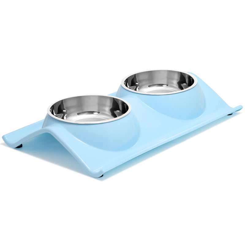 UPSKY Double Dog Cat Bowls Premium Stainless Steel Pet Bowls No-Spill Resin Station, Food Water Feeder Cats Small Dogs… Lake Blue - PawsPlanet Australia