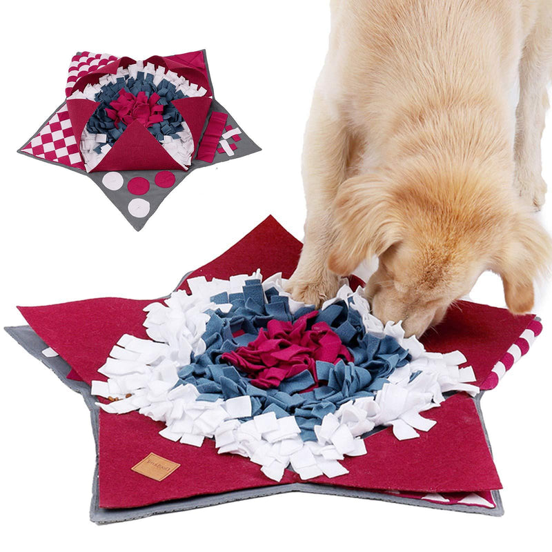 [Australia] - N/G Pet Snuffle Mat for Dogs,Slow Feeding Training Mat,Nosework Blanket,Dog Interactive Puzzle Toys,Durable Pet Sniffing Pads,Pet Activity Mat,Encourage Natural Foraging Skills,Pentagram 28x28inch Red 