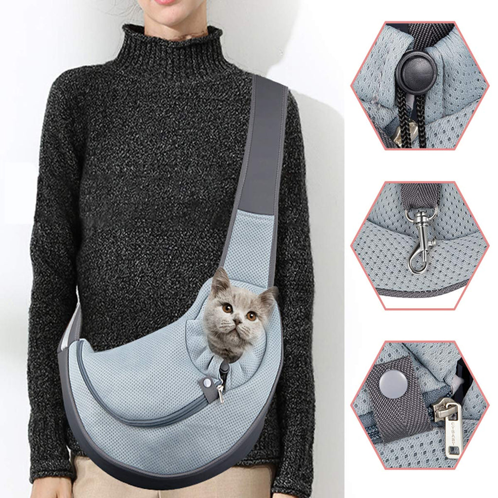 [Australia] - Cuby Pet Sling Carrier for Puppy Cats, Dogs Cats Sling Carrier Breathable, Safety Front Pocket Pet Sling Carrier, Hands-Free Mesh Bag with Adjustable Shoulder Strap for Outdoor and Travel (Grey) 