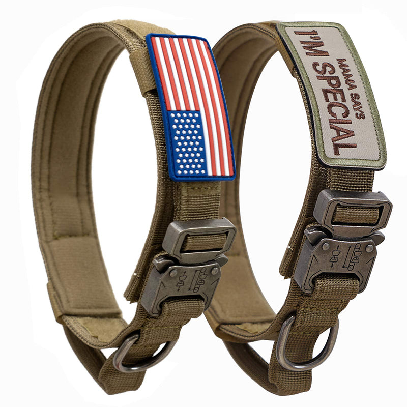 [Australia] - Tactical Dog Collar with USA American Flag - Military Dog Collar Thick with Handle - Heavy Duty Nylon K9 Collar Adjustable Metal Cobra buckle for Medium Large Dogs M L XL Chew Proof with 2 Patches M (Adjustable 14"-18"） 