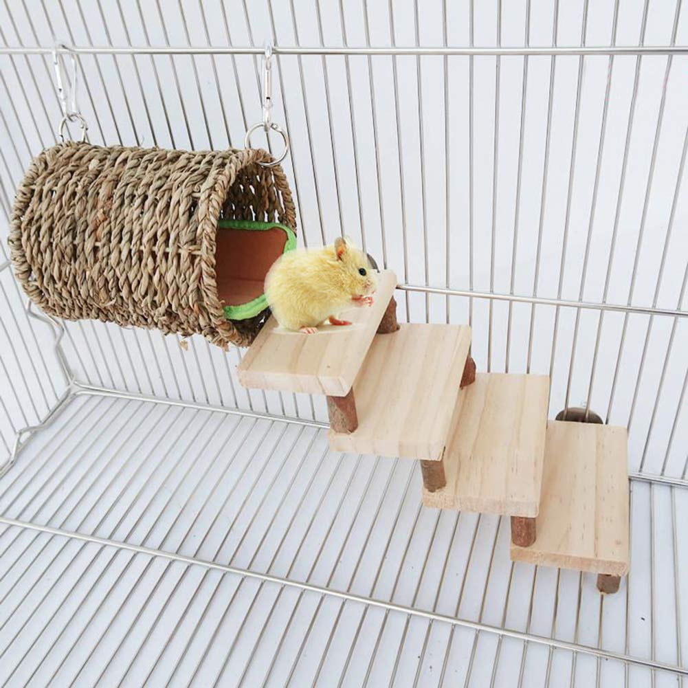 [Australia] - ZARYIEEO Hamster Chew Toys, Small Pets Warm Nest with Stairs and Pads, Rats Natural Wooden Playing Drill Tube, Teeth Care Molar Cage Toys Accessories for Birds, Syrian Hamster, Sugar Glider, Gerbils Set 