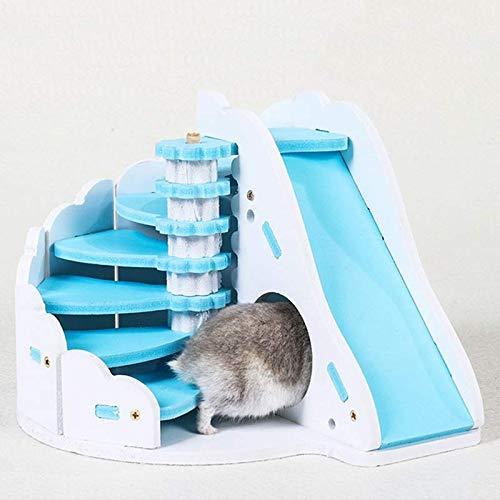 [Australia] - gutongyuan Small Animal Hamster Hideout House with Funny Climbing Ladder Slide Wooden Hut Exercise Toys Suitable for Dwarf Hamster and Mouse Blue S 