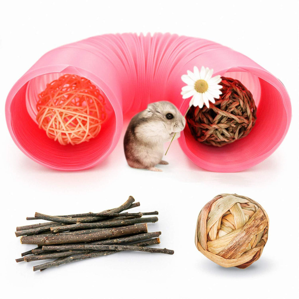 [Australia] - Small Animal Play Tunnel with 3 Pack Play Balls and Apple Sticks, Collapsible Plastic Guinea Pigs Tube, Fun Pet Tunnel Hideway for Guinea Pigs Chinchillas Rats and Dwarf Rabbits OD-3.9inch 