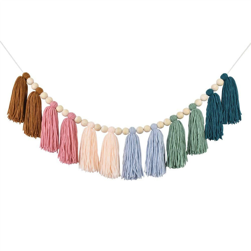 DrCor Boho Tassel Garland with Wood Bead Earth Toned Rainbow Garland Fall Decor for Christmas Classroom Nursery Party Kids Bedroom Dorm Birthday Baby Shower Decoration Earth Tone - PawsPlanet Australia