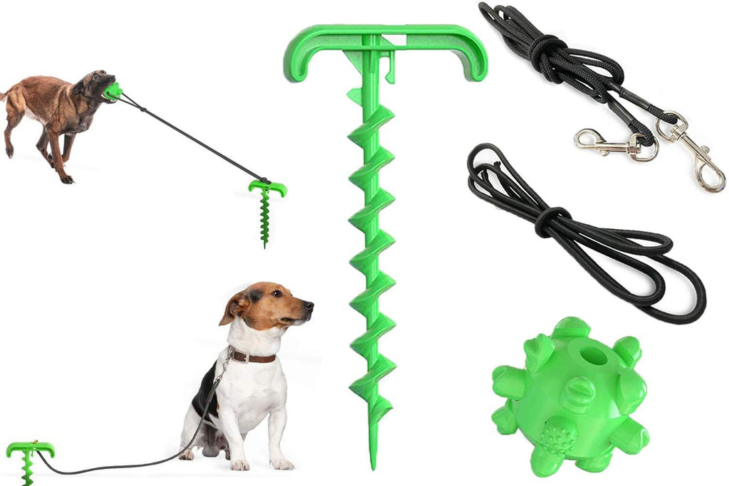 [Australia] - BFACCIA Dog Tie Out Cable and Stake, Interactive Dog Toys Dog Runner/Dog Chains for Yard/Camping/Outdoors for Aggressive Chewers Large Small Medium Dogs Sets Green 