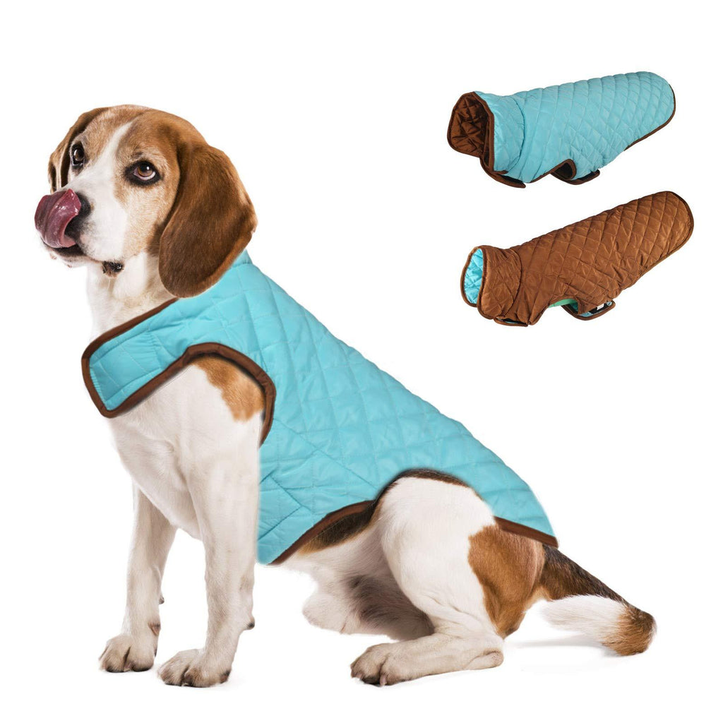 [Australia] - SCPET Plaid Dog Winter Coat Premium Dog Clothes Waterproof Windproof Reversible Double Decker Thick Warm Vest Apparel for Cold Snow Weather Dog Jacket for Small Medium Large Dogs L: Chest :21.65"-25.59", Neck:16.1"-18.5" Blue/Brown 