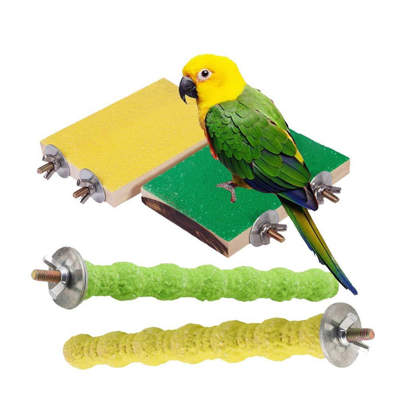 [Australia] - kathson Bird Perch Stand Toy Wood Parrot Perch Stand Platform Paw Grinding Rough-surfaced Chew Toys Cage Accessories Exercise Toys for Budgies Parakeet Cockatiel Conure Hamster（4 PCS+Color Random） 