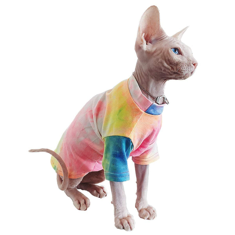 [Australia] - Bonaweite Hairless Cats Rainbow Rendering T-Shirt for Spring Summer Autumn, Breathable Cat Wear Clothes Vest Shirts for Sphynx, Cornish Rex, Devon Rex, Peterbald XS 