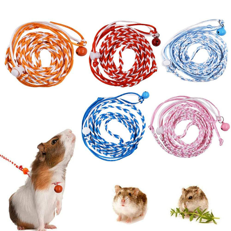 [Australia] - WoYous Hamster Harness 5 Pieces Adjustable Small Animal Bell Harness Rope Harness for Lead Walking Pet Gerbil, Rat, Mouse, Hamster Harness 