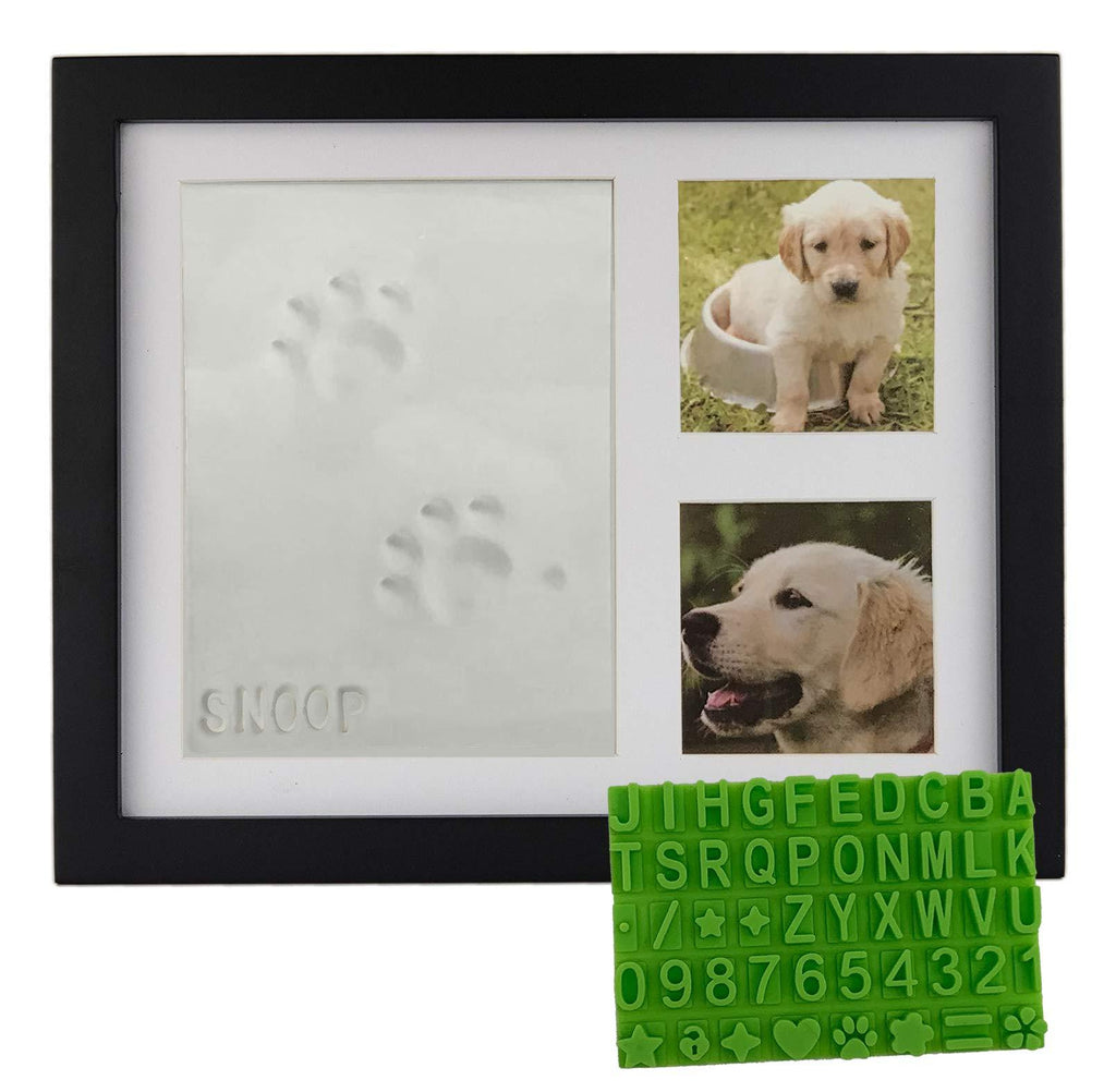 Ultimate Dog or Cat Pet Pawprint Keepsake Kit & Picture Frame - Premium Wooden Photo Frame, Clay Mold for Paw Print & Free Bonus Stencil. Makes a Personalized Gift for Pet Lovers and Memorials Black - PawsPlanet Australia