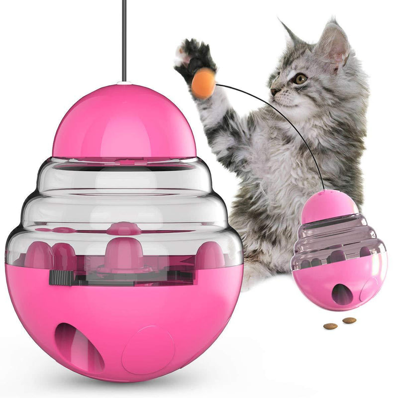 [Australia] - Interactive Treat Dispensing Cat Toy – Tumbler – Teasing Stick with Ball – Kitten Toy Pink 