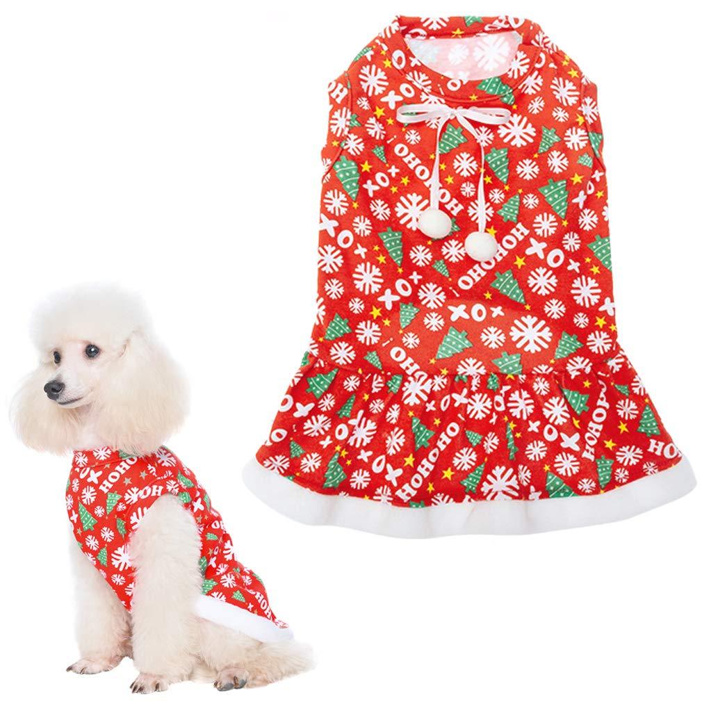 [Australia] - PUPTECK Christmas Dog Dress with Bowtie - Cute Dog Plush Ruffle Dresses Pet Clothes - Red Party Birthday Apparel for Small Medium Dogs Cats 