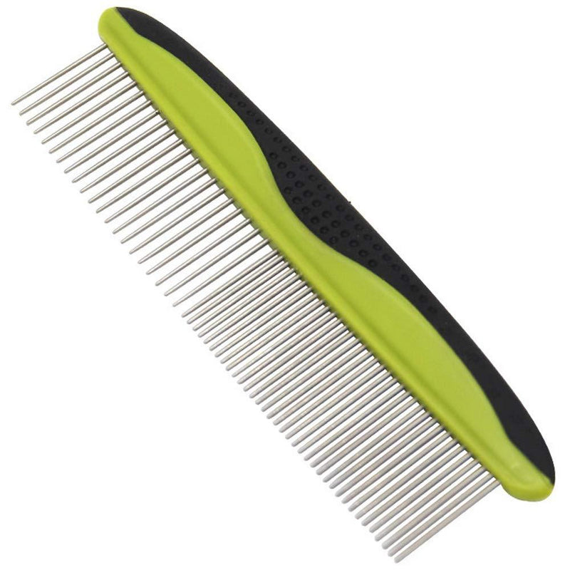 [Australia] - MG+ Dog Comb, Cat Comb with Rounded and Smooth Ends Stainless Steel Teeth and Non-Slip Grip Handle, Pet Comb for Long and Short Haired Dogs, Cats and Other Pets Green 