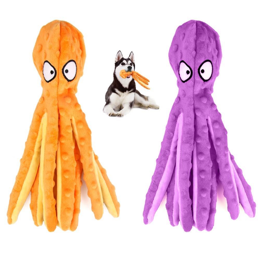 [Australia] - SHOKAN 2 Pack No Stuffing Squeaky Dog Toy, Soft Octopus Plush Dog Toy with Crinkle Paper, Stuffingless Dog Chew Toy for Puppy Small Medium Dogs Playing Christmas Dog Toys Gift, 32cm 