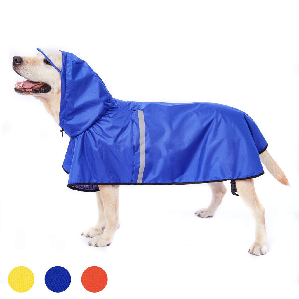 Dog Raincoat with Adjustable Belly Strap and Leash Hole - Hoodie with Reflective Strip - Waterproof Slicker Lightweight Breathable Rain Poncho Jacket for Medium Large Dogs - Easy to Wear 3XL (Back: 20.5") Blue - PawsPlanet Australia