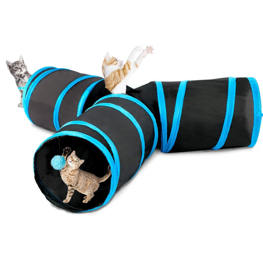 [Australia] - Collapsible Cat Tunnel, 3 Way Cat Tube Kitty Tunnel, Cat Pet Tunnel Toys with Peek Hole and Toy Ball, Small pet Tunnel for Kitty, Puppy, Rabbit 