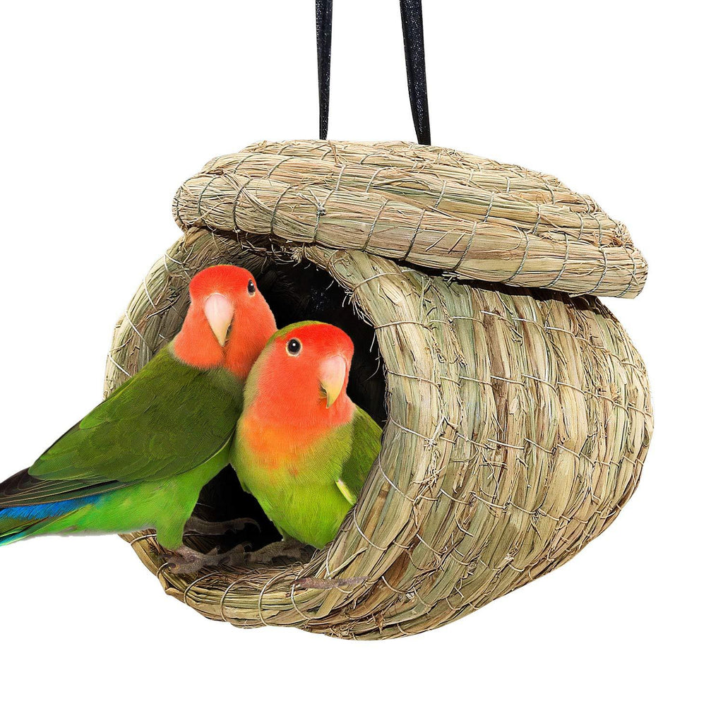 [Australia] - BWOGUE Straw Bird Nest Eco-Friendly Straw Birdhouse 100% Natural Fiber Bird Nest Hut Cozy Resting Breeding Place for Parrots Parakeet Conures Cockatiel,Large 