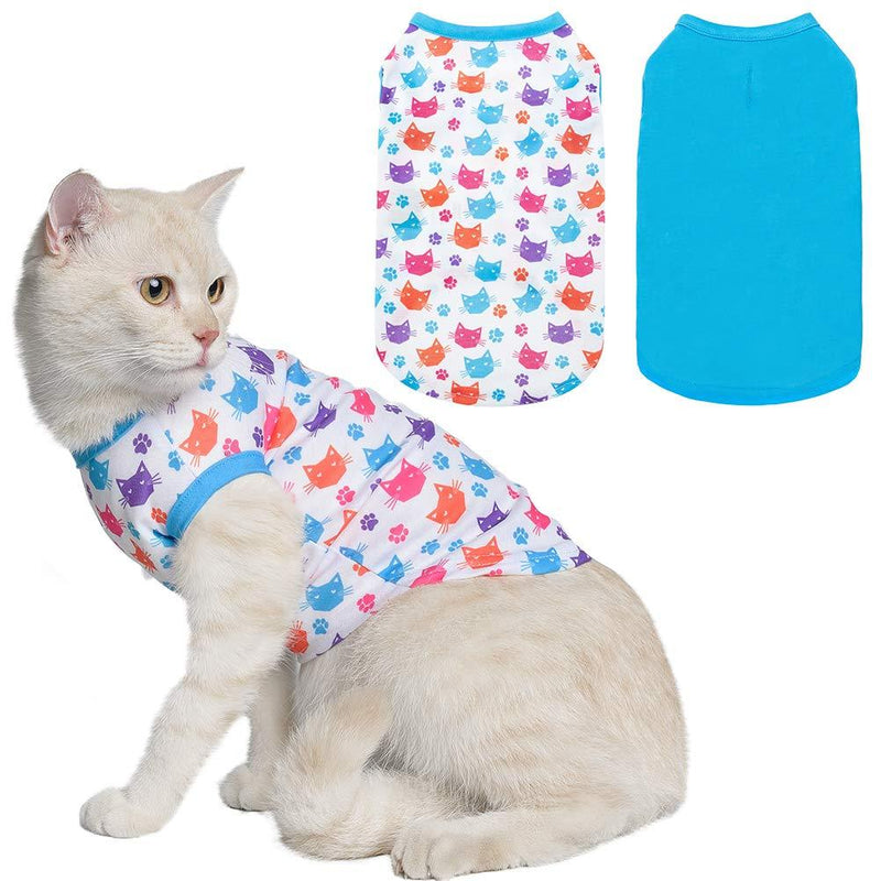 [Australia] - KOOLTAIL Cat T Shirts for Cats - 2 Pack Soft Comfortable Kitty Appreal Cute Cat Sleeveless Clothes for Kittens Puppies S 