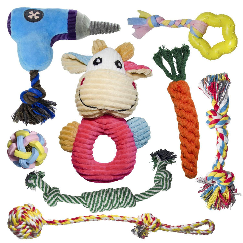 [Australia] - Adogable Cute Squeaky Toys for Small Dogs -Cute Electric Drill and Lovely Calf Squeaky Toy for Dogs - Rubber Chew Toys with Cotton Rope - 100% Natural Cotton Ropes Chew Toys for Puppies 