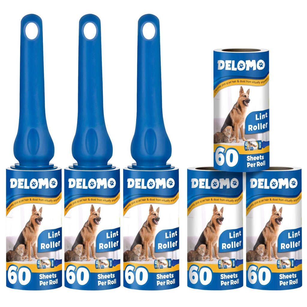 Delomo Lint Rollers for Pet Hair Extra Sticky, Upgrade Portable Lint Roller with 3 Rollers + 6 Paper Rolls, 360 Sheets Total, Perfect for Furniture, Couch, Carpet, Car Seat & Clothing, Blue - PawsPlanet Australia