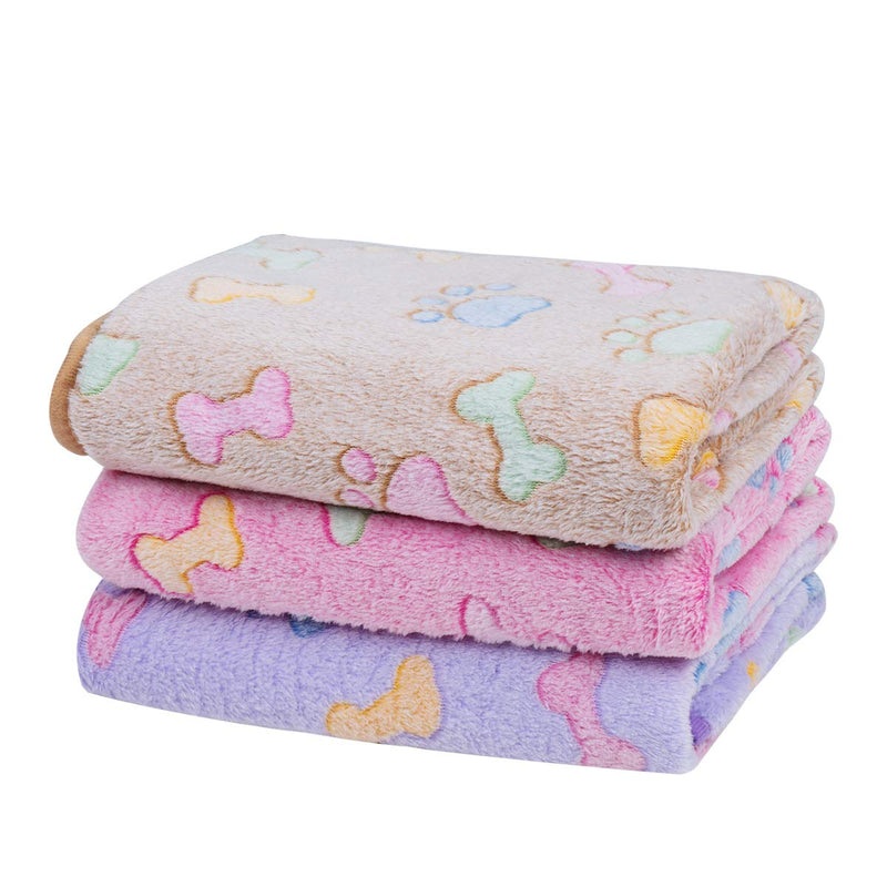 Dono 1 Pack 3 Blankets Soft Fluffy Cute Bone Pattern Fleece Pet Blanket Warm Sleep Mat Cute Print Design Puppy Kitten Blanket Doggy Mat Paw Print Dog Cat Kitten Doggy and Animals Brown/Pink/Purple Small(23*16") - PawsPlanet Australia