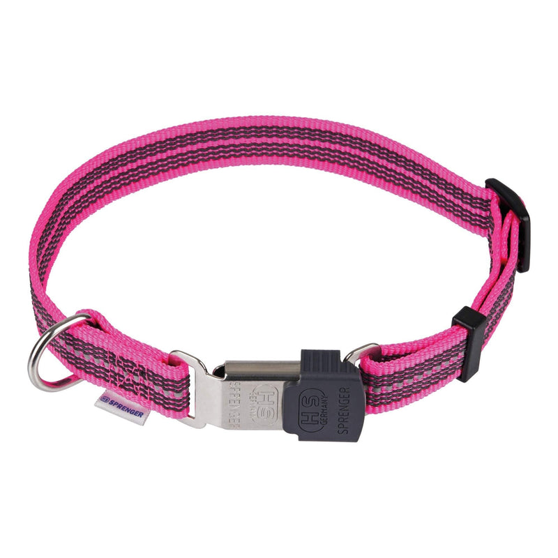 Herm Sprenger – Adjustable Rubberized Reflective Dog Collar for Small Medium Dogs with ClickLock Buckle – Overall Length 12-18 inches Pink - PawsPlanet Australia