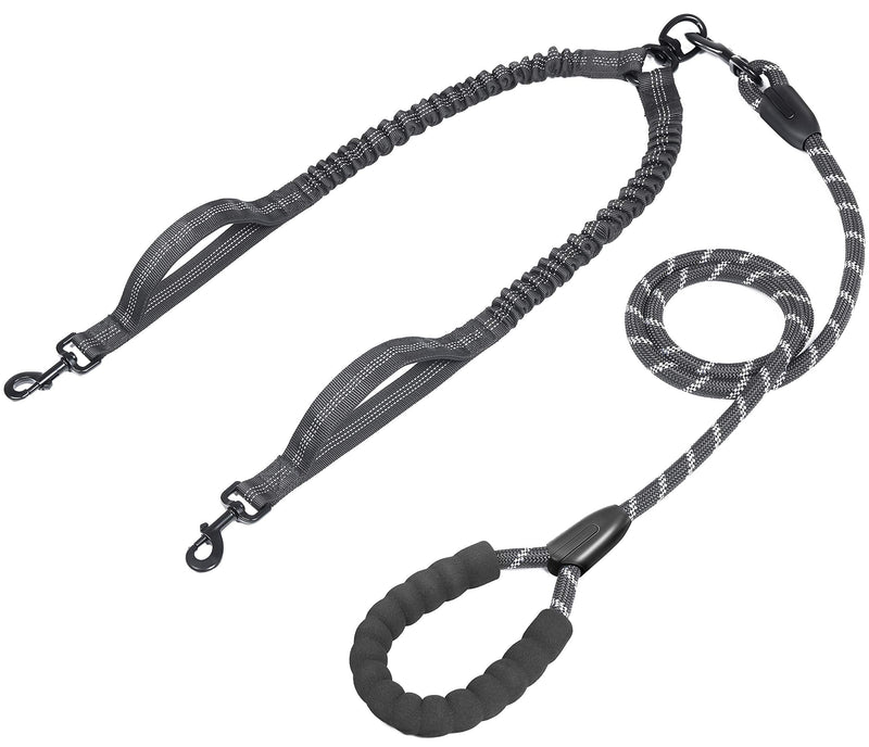 iYoPets Double Dog Leash with Two Extra Traffic Handles, 360 Swivel No Tangle Dual Dog Walking Leash, Comfortable Shock Absorbing Reflective Bungee for Two Dogs (18~120 lbs, Black) Weight (18~120 lbs.) - PawsPlanet Australia