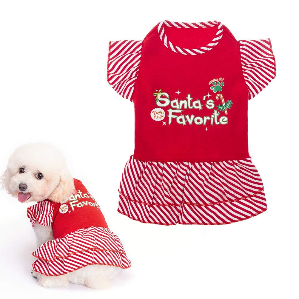 [Australia] - EXPAWLORER Dog Christmas Dresses for Small Dogs and Puppies, Girl Dog Dress Shirt Santa's Favorite Holiday Party Clothes Warm Cotton Skirt Large 